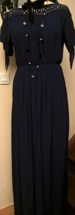 Robe Longue,soie Et Viscose,couleur Bleu Marine,robe Femme,robe Fille,cadeau Femme -Éclat Boutique 1291320 robe longue en soie et viscose de couleur bleu marine 1