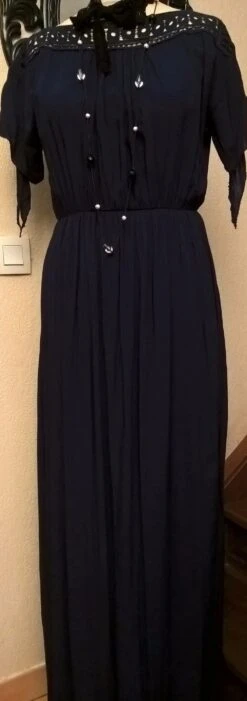 Robe Longue,soie Et Viscose,couleur Bleu Marine,robe Femme,robe Fille,cadeau Femme -Éclat Boutique 1291320 robe longue en soie et viscose de couleur bleu marine 3