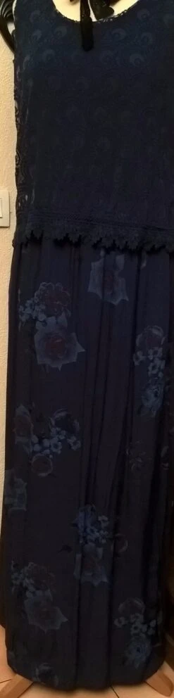 Robe Longue Femme,soie Et Viscose,dentelle Bleu,robe Fille,cadeau Femme,cadeau Fille,vêtements -Éclat Boutique 1291333 robe longue en soie viscose et dentelle de couleur bleu 3