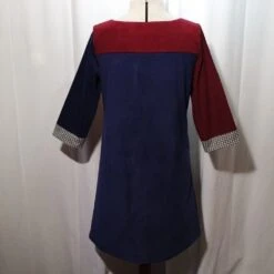 Robe Trapèze En En Velours Milleraies à Manches ¾ Dans Les Tons Bleu, Marine Et Bordeaux -Éclat Boutique 1521783 robe trapeze en en velours milleraies a manches dans le 3