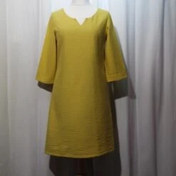 Robe Trapèze Jaune Moutarde En Rayonne (viscose Et Polyamide) à Manches 3/4 -Éclat Boutique 1538217 robe trapeze jaune moutarde en rayonne viscose et polyam 4