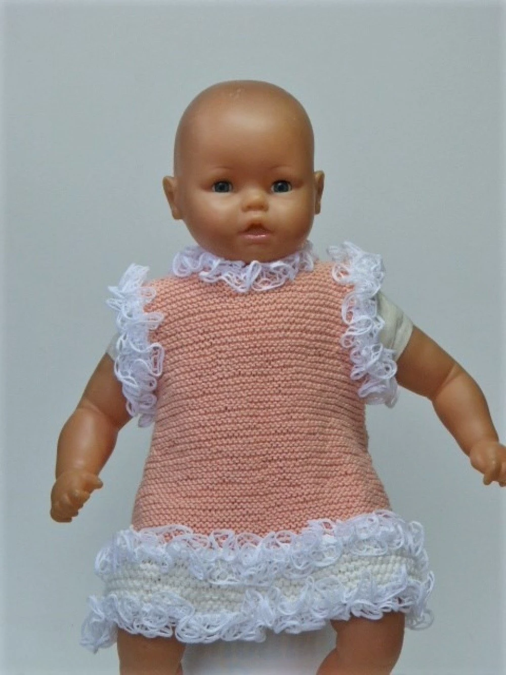 Robe Rose & Blanche à Volant Pour Bébé Tricotée Main 100% Coton 1 Robe Rose & Blanche à Volant Pour Bébé Tricotée Main 100% Coton