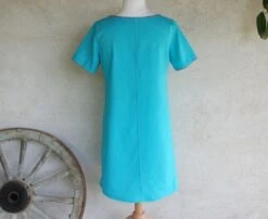 Robe Trapèze Ample En Lin Bleu Turquoise à Manches Courtes -Éclat Boutique 1955425 robe trapeze ample en lin bleu turquoise a manches courtes 3