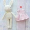 Lapin Robe Rose Coton Bio Peluche, Doudou Lapin Ecru, Peluche Decorative, Fait Main, Animaux Mignons