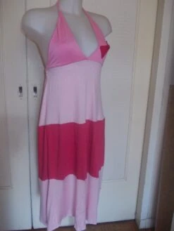 Robe D'été En Coton Lycra Rose Mi Longue A Bretelles Taille 38/40