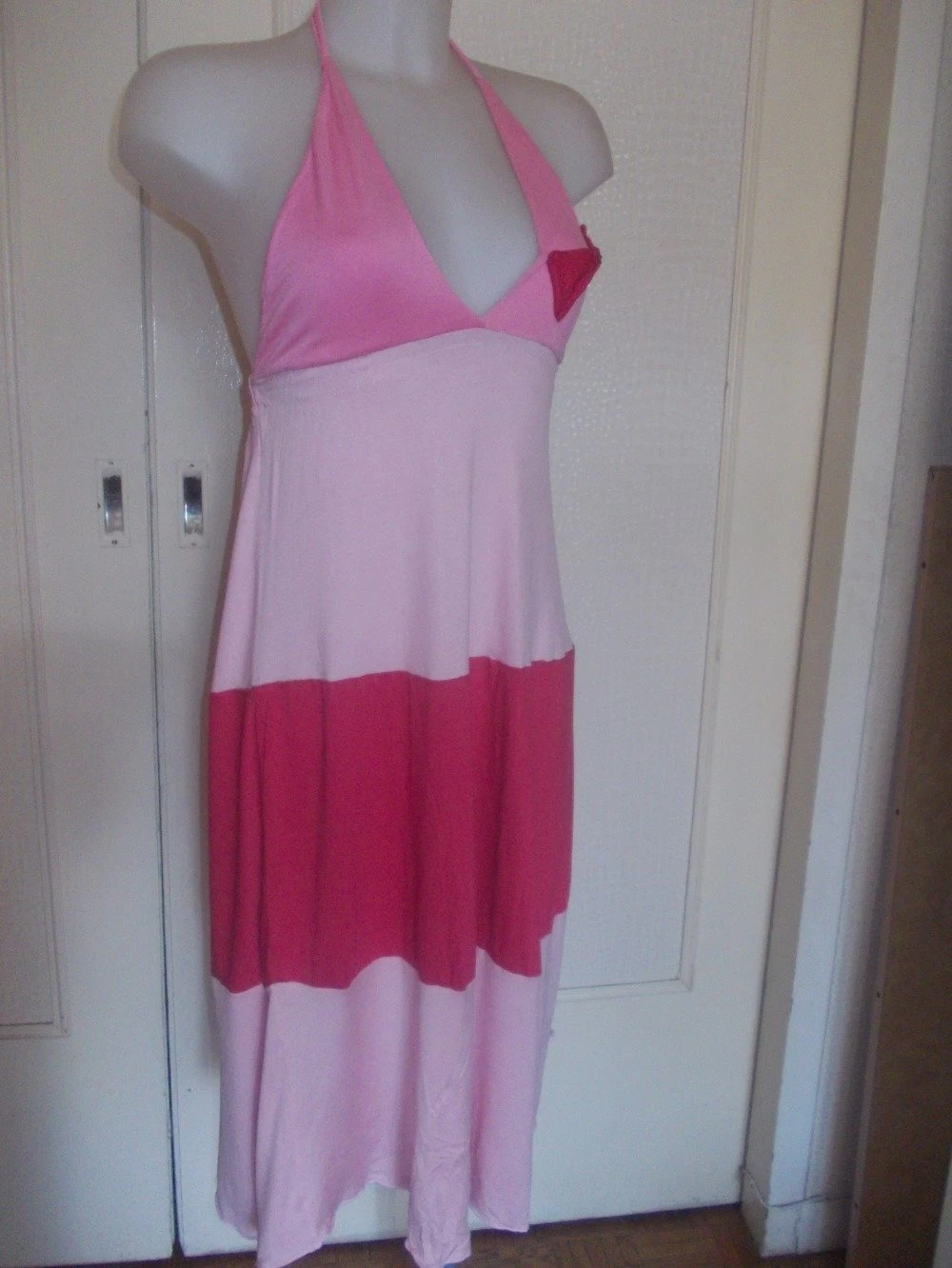 Robe D'été En Coton Lycra Rose Mi Longue A Bretelles Taille 38/40 1 Robe D'été En Coton Lycra Rose Mi Longue A Bretelles Taille 38/40