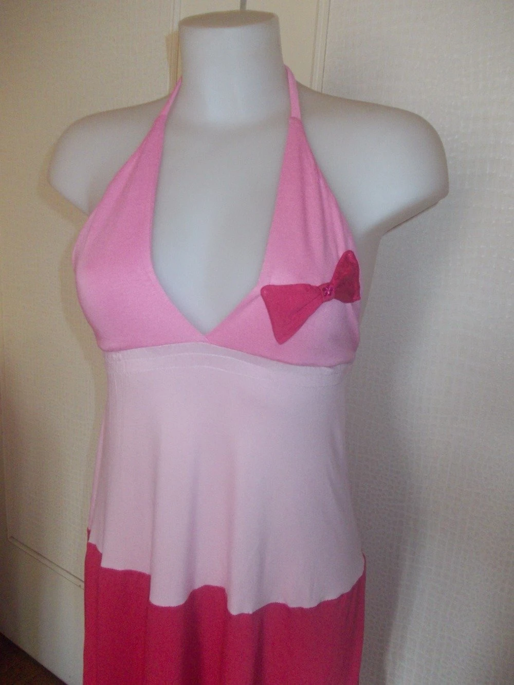 Robe D'été En Coton Lycra Rose Mi Longue A Bretelles Taille 38/40 2 Robe D'été En Coton Lycra Rose Mi Longue A Bretelles Taille 38/40 – Image 2