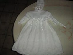 Robe De Baptême Et Bonnet T. 3/6 Mois Tricotés Main