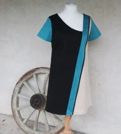 Robe Trapèze, Ample, Manches Courtes, En Satin De Coton, Couleur Noir Bleu Beige -Éclat Boutique 2185134 robe trapeze ample manches courtes en satin de coton co 3