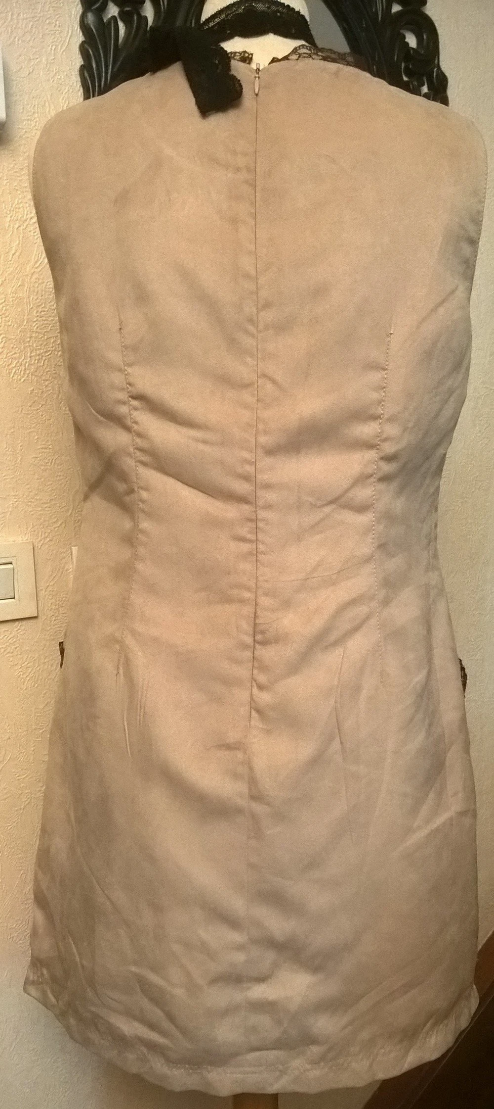 Robe Courte/en Suédine Beige/dentelle Marron/idée Cadeau Femme,pull Femme,pull Fille,cadeau Femme 2 Robe Courte/en Suédine Beige/dentelle Marron/idée Cadeau Femme,pull Femme,pull Fille,cadeau Femme – Image 2