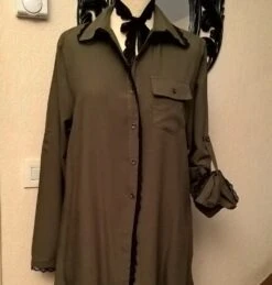 Robe Chemise,coton Kaki,dentelle Noire,femme,robe Fille,cadeau Femme