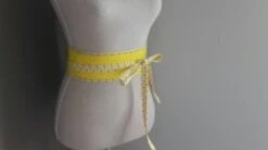 Ceinture Obi Cuir Jaune Et Tissu Japonais éventails, Ajustable, Accessoire Robe.