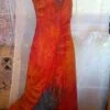 Robe De Ceremonie Longue En Mousseline Orange/marron /bleu Taille 38 Longueur 140 Cm.