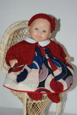 Vêtement Pour Poupon 30 Cm Robe Imprimé Géométriques Tons Bordeaux Et Bleus