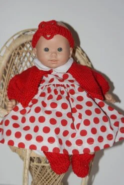 Vêtement Pour Poupée De 30 Cm Robe Fond Blanc Avec Pois Rouges Et Pull Rouge