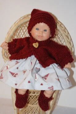Vêtement Pour Poupon 30 Cm Robe Grise Et Bordeaux Theme Noel Avec Bonnet Lutin