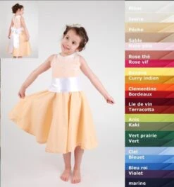 Robe Cortège Petite Fille Forme Patineuse Coton Et Dentelle, Ceinture Grand Nœud, Personnalisable.