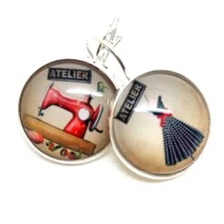 Boucles D'oreilles Robe Cabochon -l'atelier De Couture- Cadeau De Noël Femme - Anniversaire Femme - Saint Valentin-argent Antique(ref.26a)