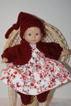 Vêtement Pour Poupon 30 Cm Robe Rouge Et Bordeaux Theme Noel Avec Bonnet Lutin Rouge