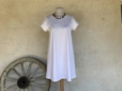 Robe Trapèze Blanche à Manches Courtes En Viscose Mélangé, Robe Blanche, Robe D'été