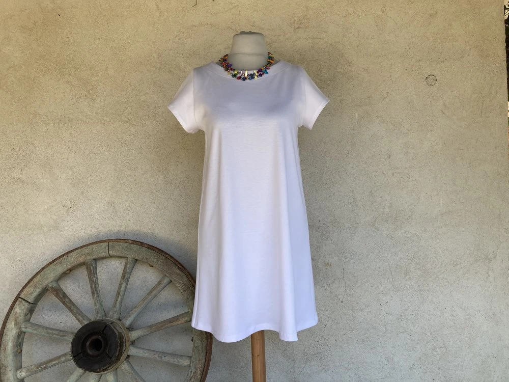 Robe Trapèze Blanche à Manches Courtes En Viscose Mélangé, Robe Blanche, Robe D'été 1 Robe Trapèze Blanche à Manches Courtes En Viscose Mélangé, Robe Blanche, Robe D'été