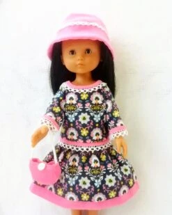 Tenue 4 Pièces, Robe Et Accessoires Poupée 32-36 Cm, Esprit Bohème