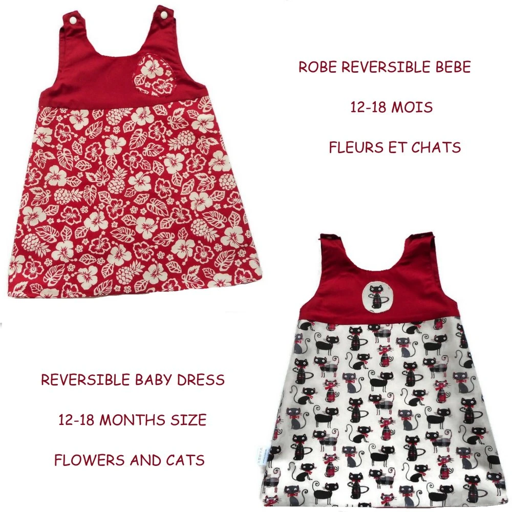 Robe Réversible Bébé 12-18 Mois, Cotons Fleurs Ananas Et Chats Robe Chasuble Trapèze 1 Robe Réversible Bébé 12-18 Mois, Cotons Fleurs Ananas Et Chats Robe Chasuble Trapèze