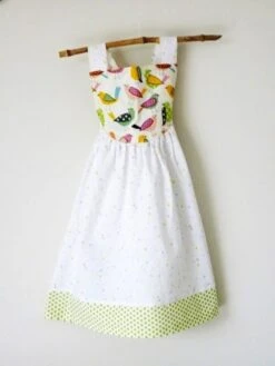 Robe Tablier à Bretelles 4 Ans Coton Oiseaux Et Pois