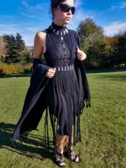 "jondal" Boho Dress Black Macrame Handmade Braided Dress With Silvered Tubes Festival Coachella Ibiza Robe Tressée En Macramé 6 "jondal" Boho Dress Black Macrame Handmade Braided Dress With Silvered Tubes Festival Coachella Ibiza Robe Tressée En Macramé -Éclat Boutique 4153429 e e macrame and sand stone collier 2