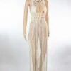"jondal" Boho Dress Ecru Gold Macrame Handmade Braided Dress With Golden Tubes Festival Coachella Ibiza Robe Macramé Coton écr