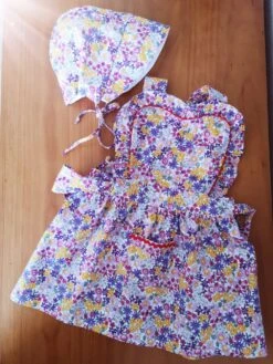 Ensemble Bébé Fille, Robe Et Béguin Liberty, Cadeau Naissance,6-9 Mois
