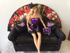 Robe Violet Pour Poupée Barbie Fait Main,sac,chapeau,bijoux