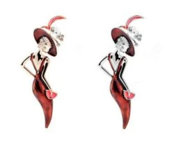 Broche Bijou Femme élégante Tenue De Soirée Robe Et Chapeau.