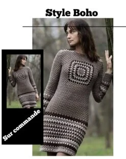 Chic Robe Tunique Avec Longues Manches,acrylique,style Boho,multicolore Carré Grand-mère, Crochet Fait Main,pour Femme,fille