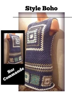 Chic Robe Tunique Sans Manches,acrylique,style Boho,multicolore Carré Grand-mère, Crochet Fait Main,pour Femme,fille