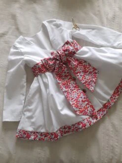 Robe Mariage Enfant D'honneur Manches Longues Coton Unie Et Ceinture Liberty Personnalisable.
