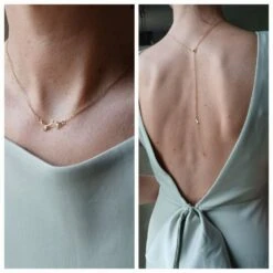 Le Temps Des Cerises-collier Avec Bijou De Dos De Mariée Amovible Pour Robe à Dos Nu- Chaîne Fine En Acier Doré Avec Zircons Et Goutte.