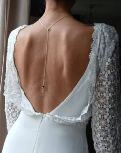 Toscane- Bijou De Dos Mariage à Perle Bleue- Collier De Mariée Chic Et Bohème- Collier De Dos Robe Ouverte- Bijou De Dos De Cérémonie.