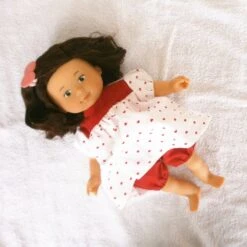 Habits Poupée Florolle (corolle) - Robe Petits Coeurs Rouges Et Bloomer