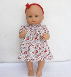 Habits Poupon Corolle 36 Cm Vinyle - Robe Fleurie Rouge Et Grise