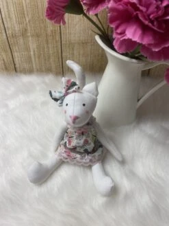 Chat Tilda Robe Rose Bébé En Tissu Fait Main Décoration Animaux Habillés