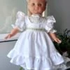 Robe Poupée 45/50 Cm Corps Souple Robe Et Tablier Blanc Et Fleurs Coton Fait Main