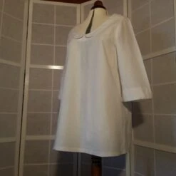 Robe Courte Ou Tunique Longue Manches 3/4 En Lin Mélangé Blanc Forme Trapèze -Éclat Boutique 468224 robe courte ou tunique longue manches 3 4 en lin melange b 3