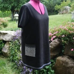 Robe Droite Ample En Lin Noir à Manches Courtes -Éclat Boutique 468439 robe droite ample en lin noir a manches courtes 2