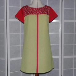 Robe Trapèze Ample à Manches Courtes Dans Les Tons Vert, Rouge Et Rose