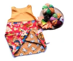 Robe Réversible, Bébé Fille 12-18 Mois, Fleurs Japonisantes Corail Et Chats, Robe Chasuble Trapèze