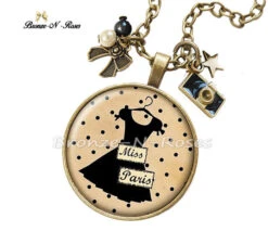 Collier * Ma Petite Robe Noire * Cabochon Bronze Pois Beige Chic Bijou Noir