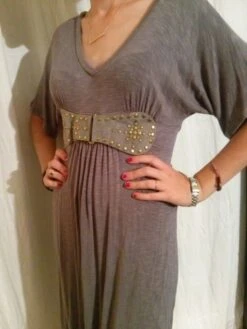 Robe Manches Courtes,en Jersey De Viscose,couleur,gris Chiné,col En V,cadeau Femme,cadeau Fille,vêtements -Éclat Boutique 780457 robe manches courtes en viscose couleur gris chine 5