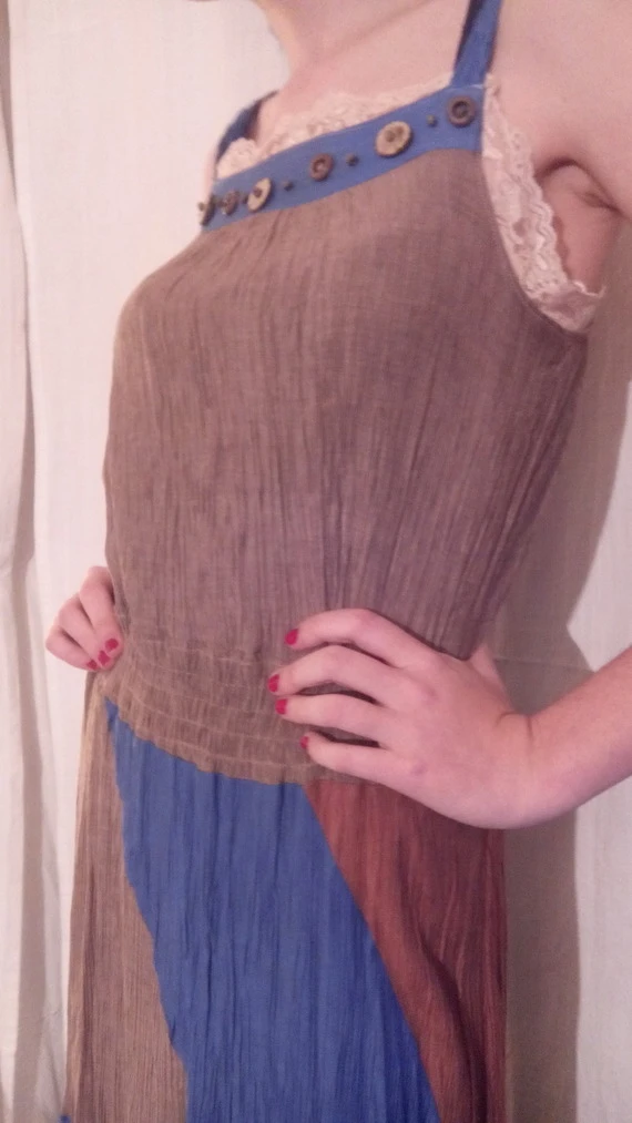 Robe Longue En Coton Froissé Couleur Marron Et Bleue 1 Robe Longue En Coton Froissé Couleur Marron Et Bleue