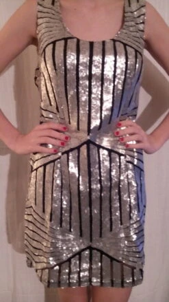 Robe Courte En Viscose Et Paillettes Argentes